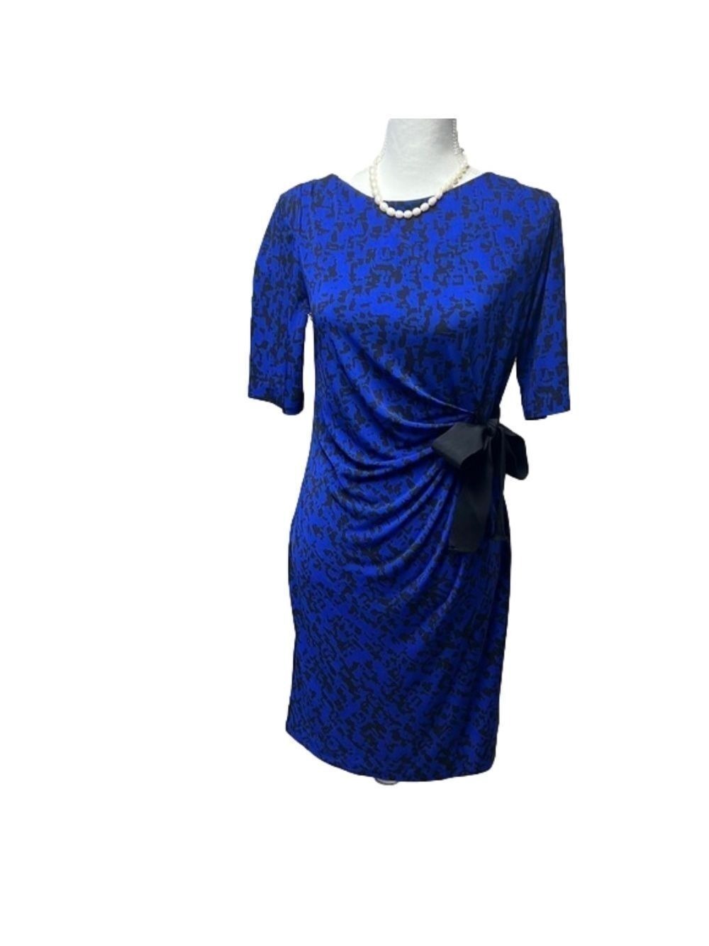 JUST TAYLOR Blue with Black pattern dress Size 4 (D1)
